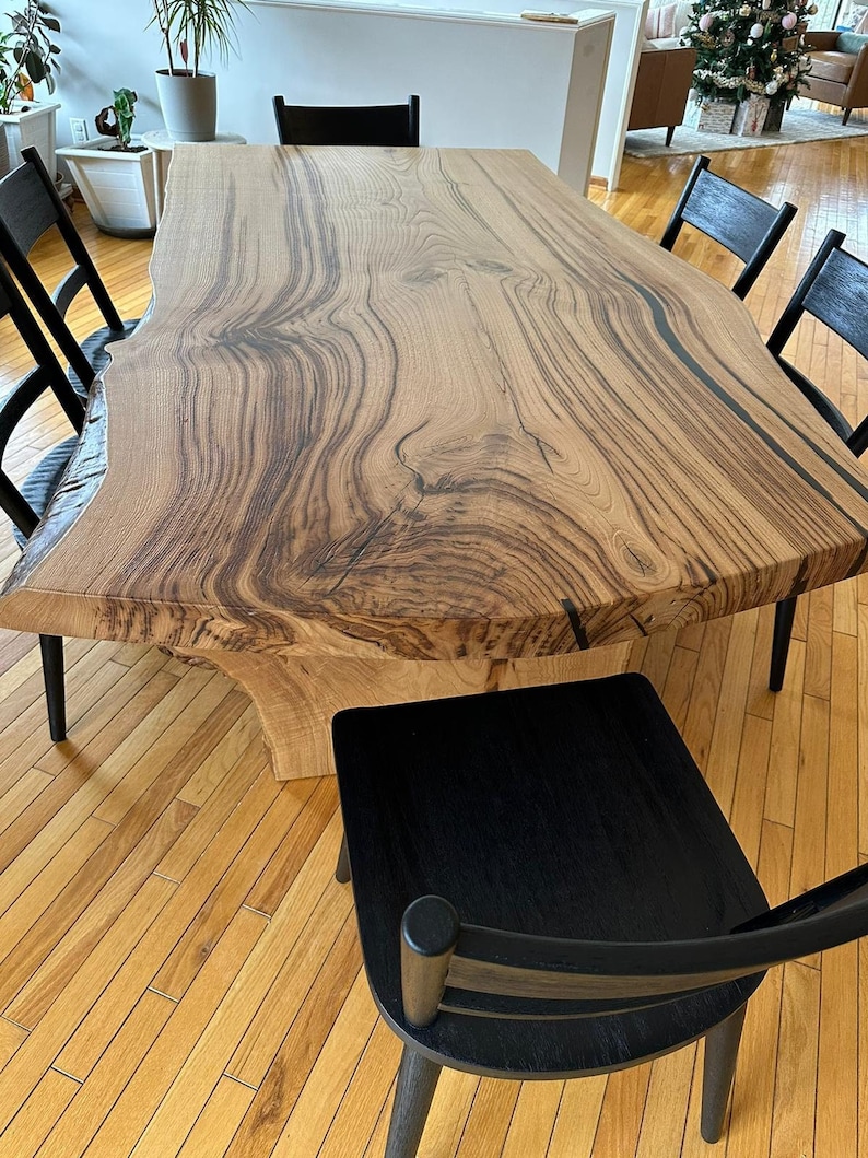 Live edge dining table Chestnut Desk Live Edge , Tree Trunk Leg Slab Table Maple Dining Table Rustic Modern Dining Table image 2
