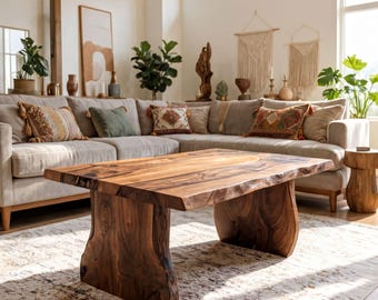 Live Edge Coffee Table | Solid Wood Natural Edge Table | Custom Rustic Furniture | Handcrafted Walnut Living Room Decor