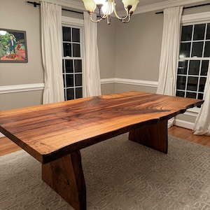 Natural Chestnut Live Edge Dining Table | Rustic Design with Tree Trunk Legs | Walnut Slab Table | Rustic Modern Live Edge Dining