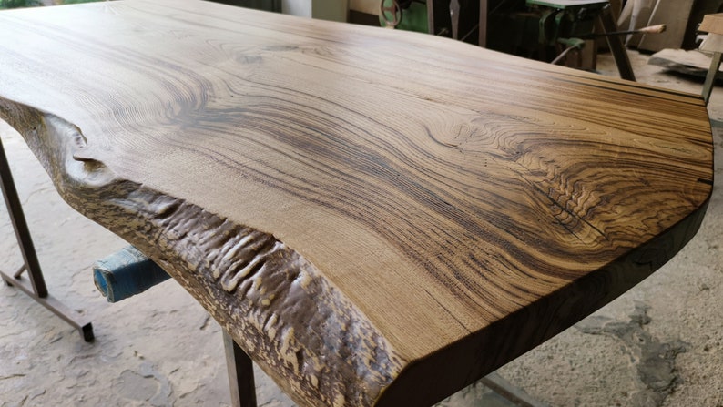 Live edge dining table Chestnut Desk Live Edge , Tree Trunk Leg Slab Table Maple Dining Table Rustic Modern Dining Table image 6