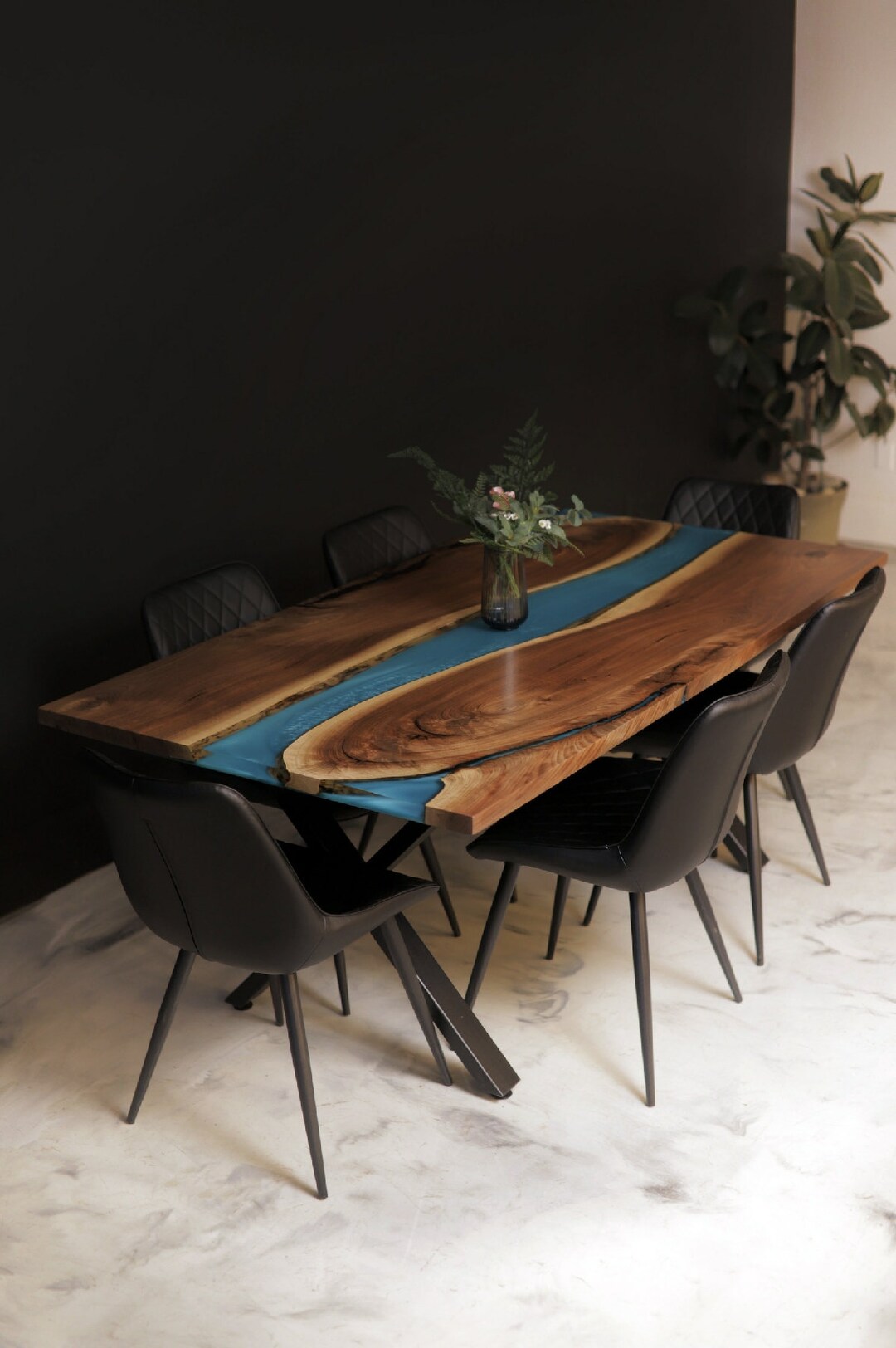 Walnut Epoxy Dining Table, Custom Dining Table, Dining Room Table, Live