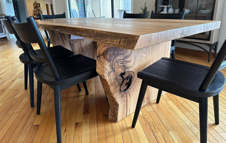 Live edge dining table Chestnut Desk Live Edge , Tree Trunk Leg Slab Table Maple Dining Table Rustic Modern Dining Table image 5