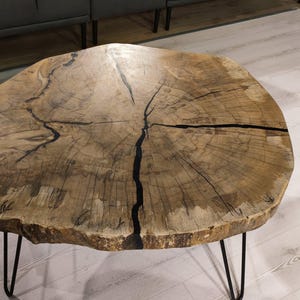 Round Coffee Table, Live Edge Slab - Natural Grain | Metal Legs | 36 In | Handcrafted image 9