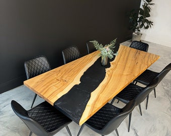 Epoxy Resin Color Options and Wood Types, Black Dining Black Epoxy River Table, Live Edge Walnut River Table With Black Epoxy