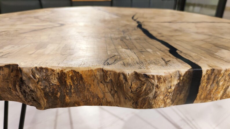 Round Coffee Table, Live Edge Slab - Natural Grain | Metal Legs | 36 In | Handcrafted image 6