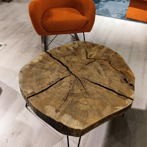 Round Coffee Table, Live Edge Slab - Natural Grain | Metal Legs | 36 In | Handcrafted image 5