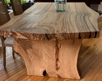 Live Edge Chestnut Dining Table: Rustic Tree Trunk Legs