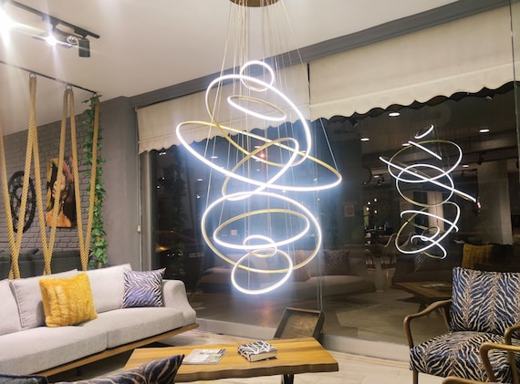 LED Swirl 9 Ring Chandelier Pendant Light Contemporary Pendant