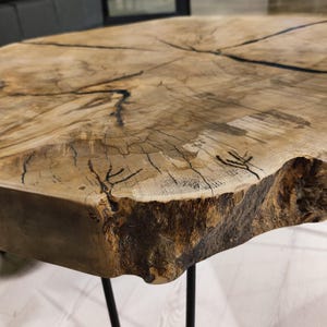 Round Coffee Table, Live Edge Slab - Natural Grain | Metal Legs | 36 In | Handcrafted image 7