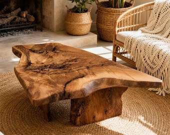 Live Edge Walnut Coffee Table - Handmade Wood Rustic Centerpiece - Natural Edge Farmhouse Living Room Furniture
