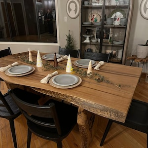 Live edge dining table Chestnut Desk Live Edge , Tree Trunk Leg Slab Table Maple Dining Table Rustic Modern Dining Table image 7