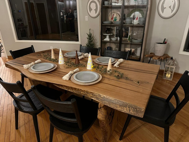 Live edge dining table Chestnut Desk Live Edge , Tree Trunk Leg Slab Table Maple Dining Table Rustic Modern Dining Table image 7