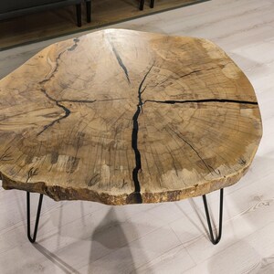 Round Coffee Table, Live Edge Slab - Natural Grain | Metal Legs | 36 In | Handcrafted image 8