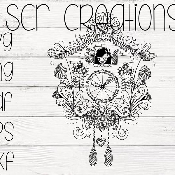 Cuckoo Clock, Zentangle, Mandala, Svg, Png, Pdf, Eps and Dfx. **Instant Download**