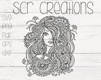 Princess Girl Zentangle, Svg, Png, Pdf, Eps and Dfx Files  **Instant Download**