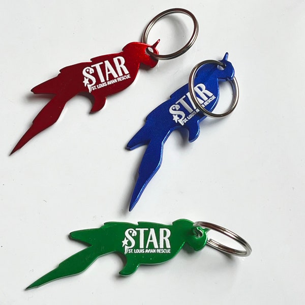 Parrot Bottle Opener Keychain, Parrot Rescue Keychain, Macaw Keychain