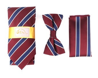 Wedding Neck Ties|Claret Striped Tie|Wedding Neck Tie Set|Bowties For Groomsmen|Necktie For Man|Tie Gifts For Him|Slim Tie|Groom Neck Tie