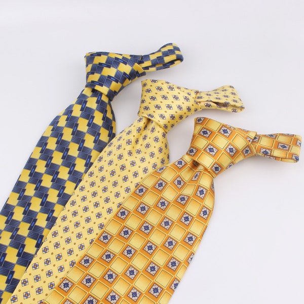 Silk Neck Tie For Men/Tie For Wedding/Ties For Male/Yellow Print Necktie/Wedding Neck tie/Groomsmen Tie/Pure Silk Neck Tie/Print Neck Ties
