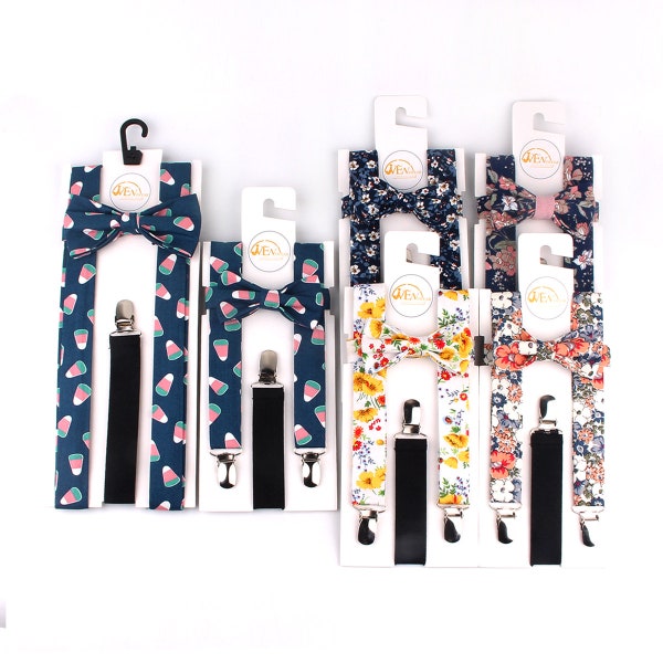 Cotton Suspender Bow Tie|Adjustable Suspenders Men |Adult Kids Braces Bow Ties|Kids Floral Suspenders|Gift For Wedding
