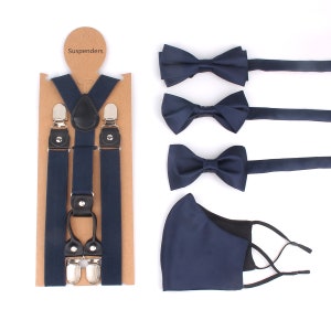 Wedding Bow Tie Face Mask Set|Bow Ties For Men|Wedding Bow Tie|Groom Bowtie|Navy Color Bows|Suspender Bowtie Set|Bow Tie For Men|Face Cover