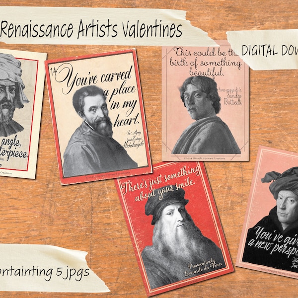 DIGITAL DOWNLOAD - Printable - Renaissance Artists Valentines | Art History | Michelangelo | Donatello | Da Vinci | Botticelli | Van Eyck