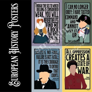 DESCARGA DIGITAL - European History Poster Set / Winston Churchill / Elizabeth I / Napoleon / Simone de Beauvoir / AP Euro / World History