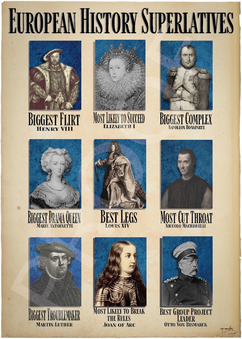 Funny European History Poster - DIGITAL DOWNLOAD | History Superlatives | AP European History Teacher Poster image 1