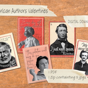DIGITAL DOWNLOAD - American Literature Valentines | Drucken von zu Hause | Edgar Allan Poe | Twain | Thoreau | Harper Lee | Hemingway | Englisch