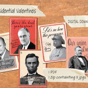 Descarga digital - Presidentes de EE.UU. San Valentín / Imprimir en casa / Abe Lincoln / Teddy Roosevelt / Eisenhower / Grant / FDR / EE.UU. / humor divertido