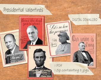 Descarga digital - Presidentes de EE.UU. San Valentín / Imprimir en casa / Abe Lincoln / Teddy Roosevelt / Eisenhower / Grant / FDR / EE.UU. / humor divertido