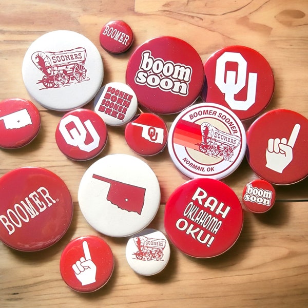 OU Sooners Pinback Buttons - Officially Licensed - Boomer Sooner | Go OU | University of Oklahoma | Gameday | Norman | Graduation Gift