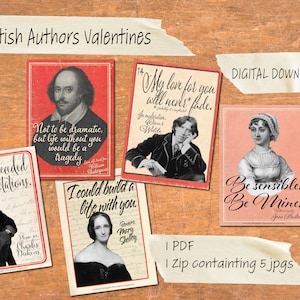DIGITALE DOWNLOAD - Engelse literatuur Valentijnsdag | Thuis afdrukken | Shakespeare | Oscar Wilde | Maria Shelley | Charles Dickens | Jane Austen