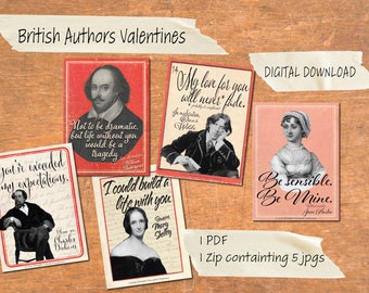 DIGITAL DOWNLOAD - English Literature Valentines | Print at Home | Shakespeare | Oscar Wilde | Mary Shelley | Charles Dickens | Jane Austen