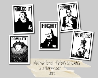 Motivational History Stickers | European History Sticker Set | Napoleon | Churchill | Elizabeth I | Catherine the Great | Martin Luther