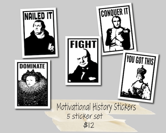 Motivational History Stickers | European History Sticker Set | Napoleon | Churchill | Elizabeth I | Catherine the Great | Martin Luther