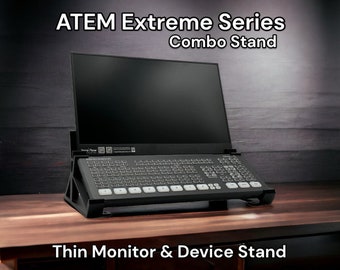 Kombiständer für Blackmagic ATEM Mini Extreme und großer Monitor mit Befestigungsschlitzen