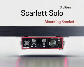 Focusrite Scarlett Solo (3rd generation) Desk Mounting Bracket | Reversible Retention Security Clips | Snug Fit | Screws included.