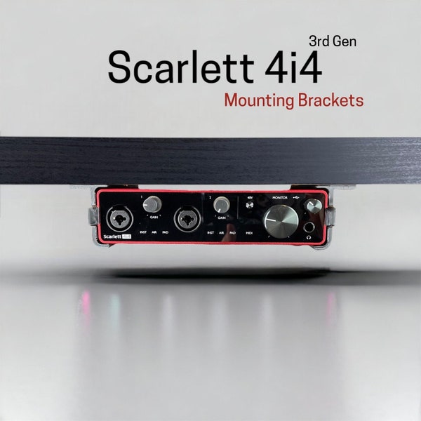 Focusrite Scarlett 4i4 (3rd generation) Desk Mounting Bracket | Reversible Retention Security Clips | Snug Fit | Screws included.