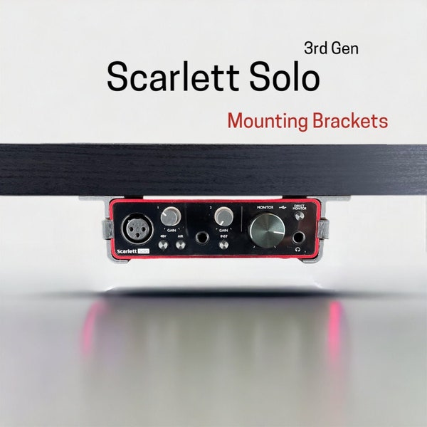 Focusrite Scarlett Solo (3rd generation) Desk Mounting Bracket | Reversible Retention Security Clips | Snug Fit | Screws included.