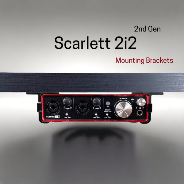 Focusrite Scarlett 2i2 (2nd generation) Desk Mounting Bracket | Reversible Retention Security Clips | Snug Fit | Screws included.