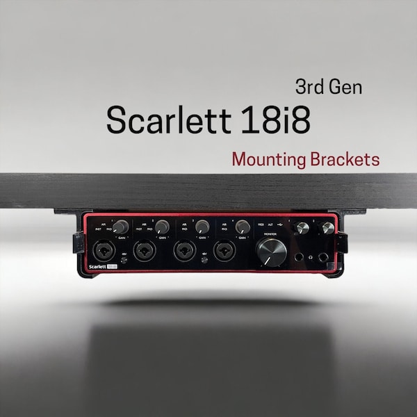 Focusrite Scarlett 18i8 (3rd generation) Desk Mounting Bracket |  Reversible Retention Security Clips | Snug Fit | Screws included.