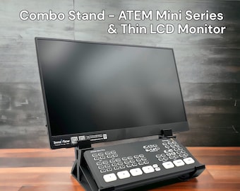 Combo Stand for Blackmagic ATEM Mini Series and LCD Monitor Stand with Attachment Slots - Easy Install, Snug Fit, Non-slip feet included