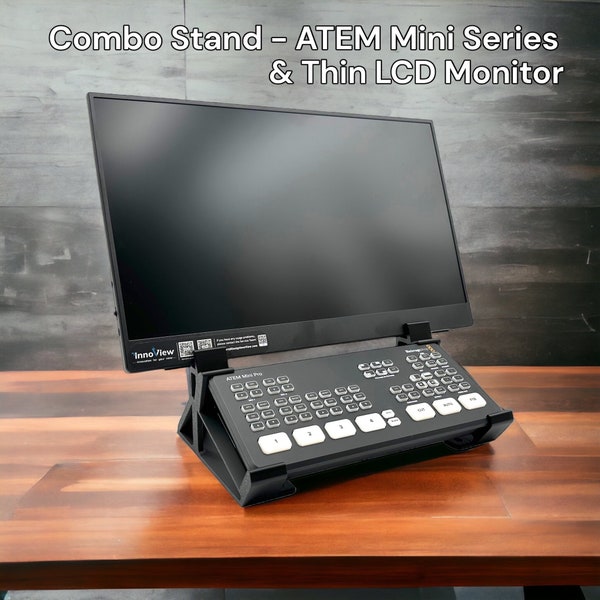 Combo Stand for Blackmagic ATEM Mini Series and LCD Monitor Stand with Attachment Slots - Easy Install, Snug Fit, Non-slip feet included