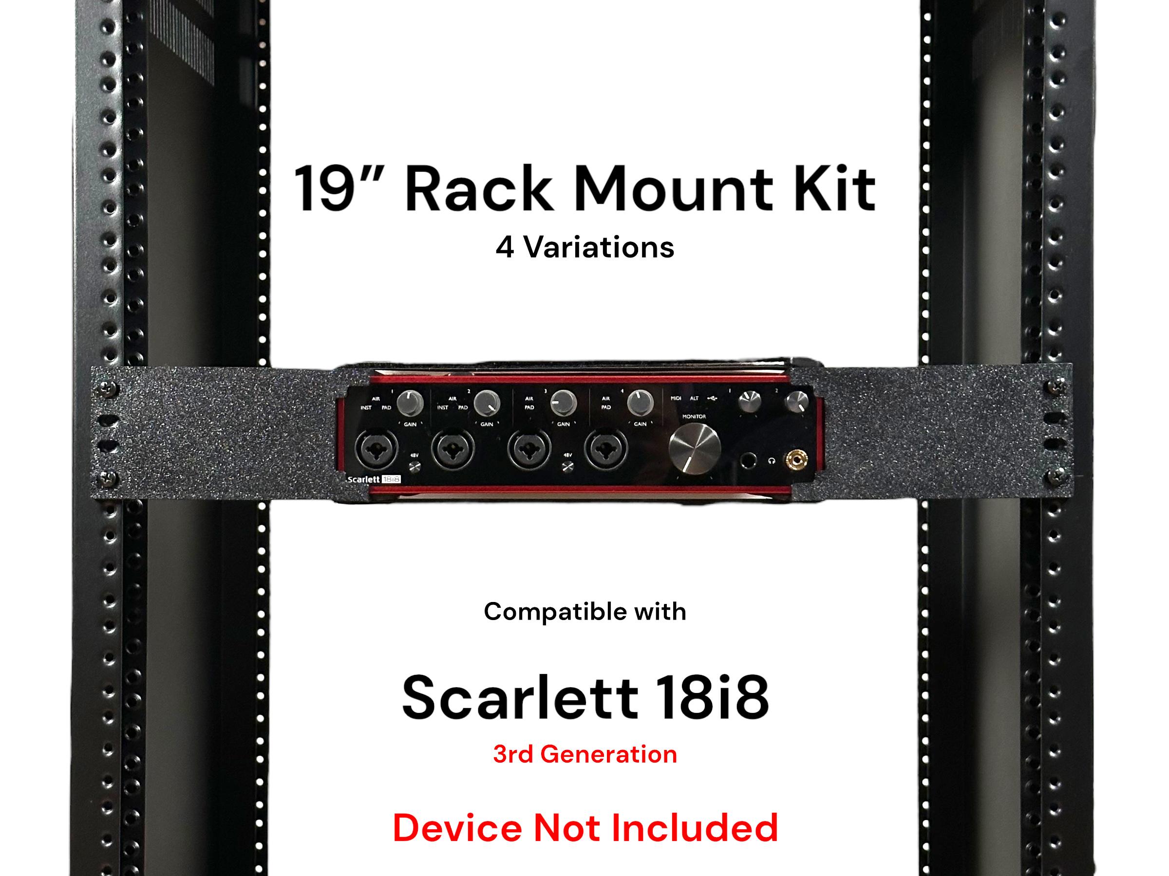 Rack Mount Kit for Focusrite Scarlett 18i8 3rd Gen - 19" 1.5U PETG Brackets with Straps - Studio Recording Rack Accessories, 4 Variations