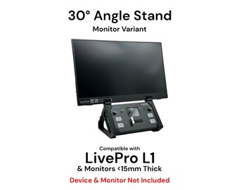 以下が含まれることがあります： モニター用の黒い30度角度スタンド。LivePro L1と厚さ15mm未満のモニターに対応。デバイスとモニターは含まれていません。