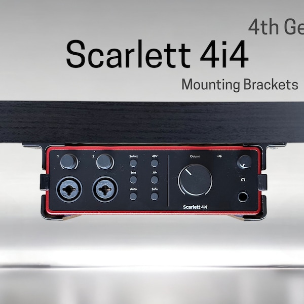 Focusrite Scarlett 4i4 (4th Generation) Desk Mounting Bracket | Reversible Retention Security Clips | Snug Fit | Screws included.