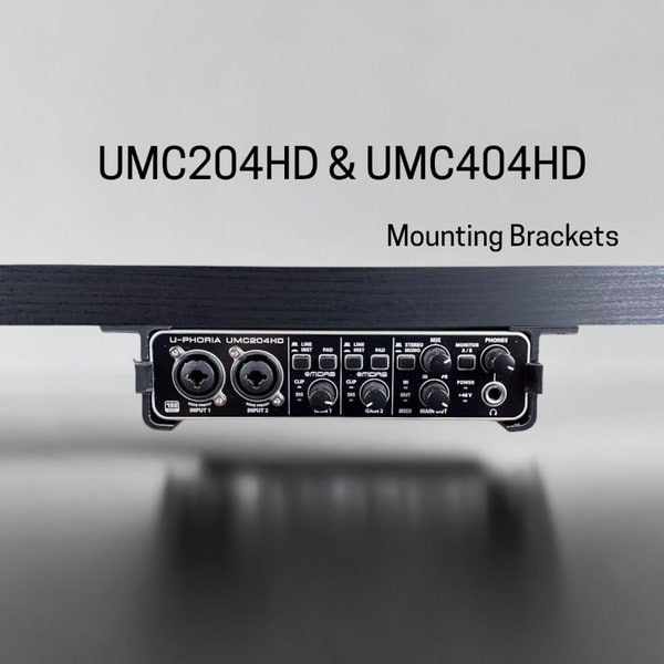 Behringer U-Phoria UMC202HD, UMC204HD, UMC404HD - Desk Mounting Bracket | Reversible Retention Security Clips | Snug Fit | Screws included.