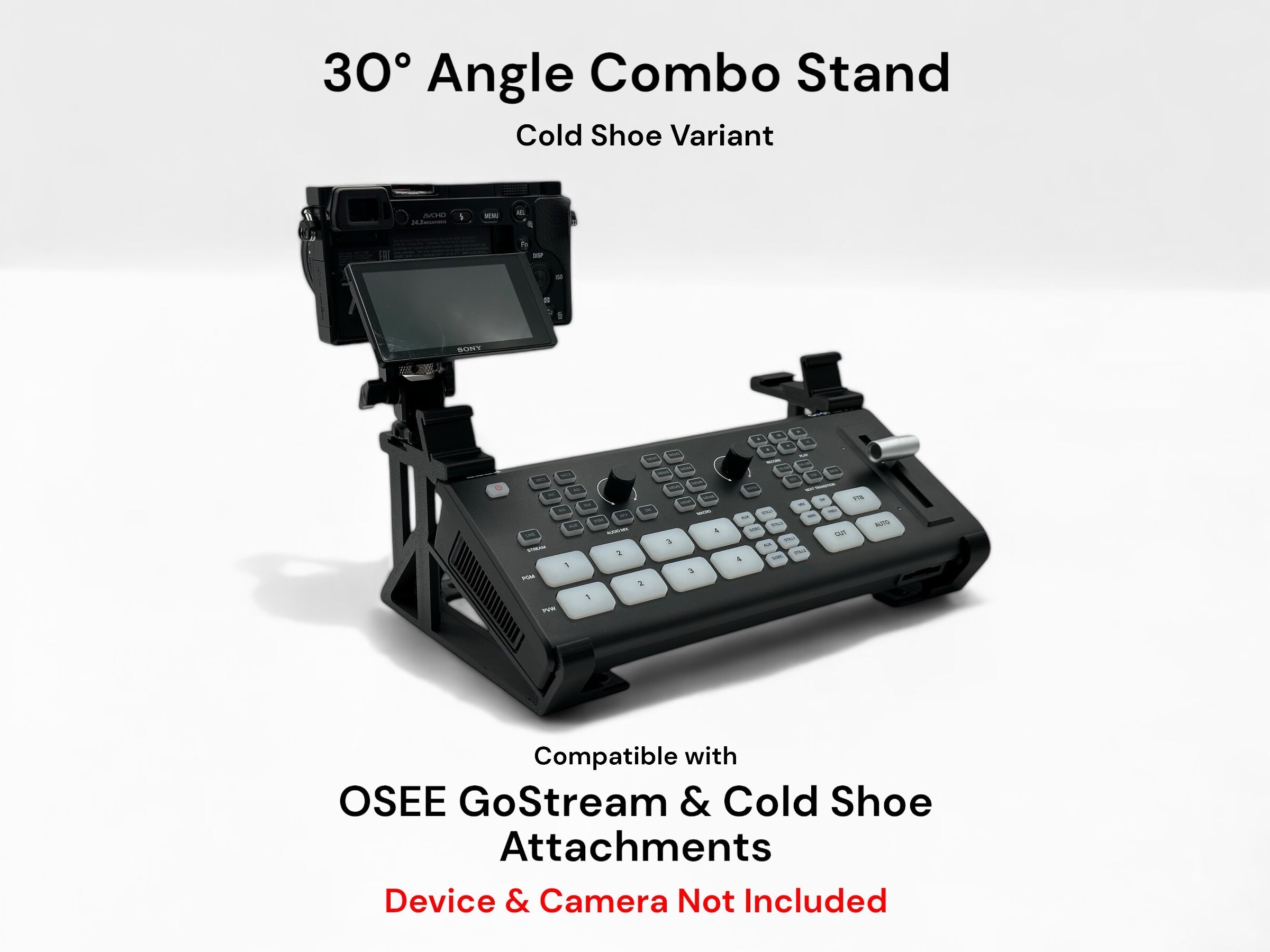 Combo Stand for Osee GoStream Deck and Multiple Cold Shoe Attachment Slots (6), Easy Install, Slide On Design, Non-slip Feet