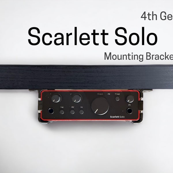 Focusrite Scarlett Solo (4th Generation) Desk Mounting Bracket | Reversible Retention Security Clips | Snug Fit | Screws included.