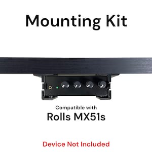Op de afbeelding: Zwarte montagekit voor een Rolls MX51s audiomixer. De kit bevat een beugel die aan een oppervlak wordt bevestigd en een apparaatbeugel. Het apparaat is niet inbegrepen.